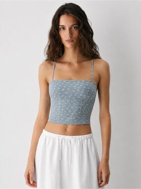 Abound Nordstrom Baby Blue Floral Corset Cami Tank Top Adjustable Straps Size S